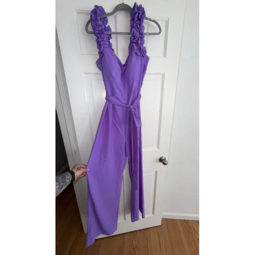 NWT modern zima lily pulitzer lilac jumpsuit with front tie and ruffle straps